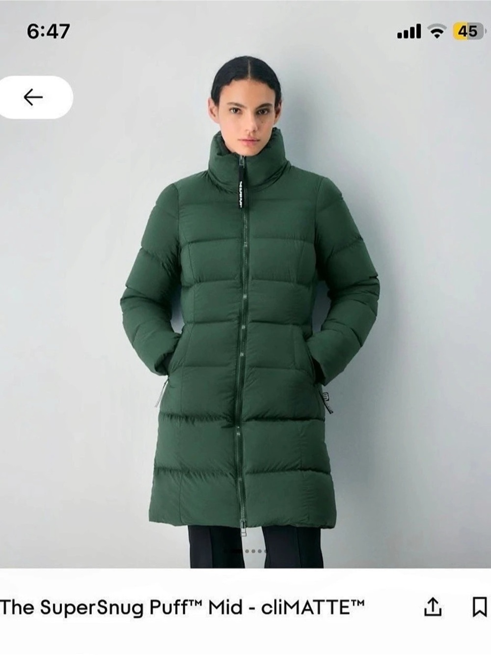 Aritzia The SuperSnug Puff Mid - cliMATTE campus Green XS Puffer Coat Like New